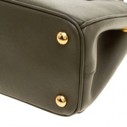 Pre Owned Prada Military Green Saffiano Lux Leather Mini Double Zip Tote