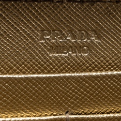 Pre Owned Prada Gold Saffiano Metal Leather Zip Around Wallet
