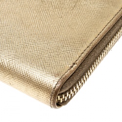 Prada Gold Saffiano Metal Leather Zip Around Wallet