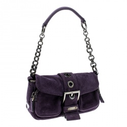 Pre Owned Prada Purple Suede Chain Shoulder Bag