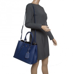Pre Owned Prada Blue Saffiano Cuir Leather Convertible Tote