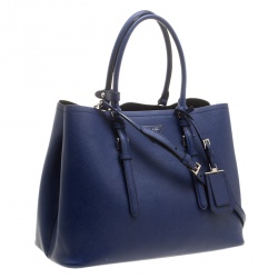 Pre Owned Prada Blue Saffiano Cuir Leather Convertible Tote