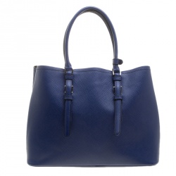 Pre Owned Prada Blue Saffiano Cuir Leather Convertible Tote