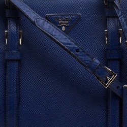 Pre Owned Prada Blue Saffiano Cuir Leather Convertible Tote