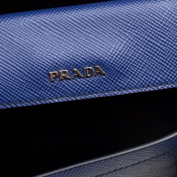 Pre Owned Prada Blue Saffiano Cuir Leather Convertible Tote