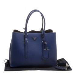 Pre Owned Prada Blue Saffiano Cuir Leather Convertible Tote