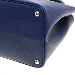 Pre Owned Prada Blue Saffiano Cuir Leather Convertible Tote