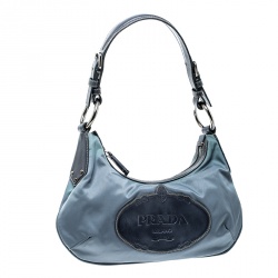 Pre Owned Prada Light Blue Nylon Shoulder Bag