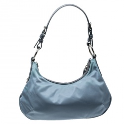 Pre Owned Prada Light Blue Nylon Shoulder Bag