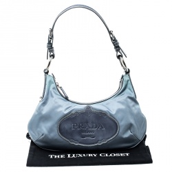 Pre Owned Prada Light Blue Nylon Shoulder Bag
