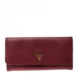 Pre Owned Prada Red Saffiano Leather Continental Wallet