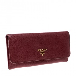 Pre Owned Prada Red Saffiano Leather Continental Wallet