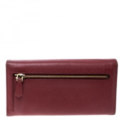 Pre Owned Prada Red Saffiano Leather Continental Wallet