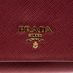 Pre Owned Prada Red Saffiano Leather Continental Wallet