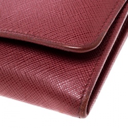 Pre Owned Prada Red Saffiano Leather Continental Wallet