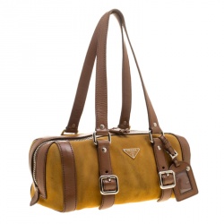 Pre Owned Prada dark Yellow/Brown Suede and Leather Satchel
