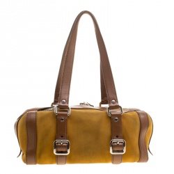 Pre Owned Prada dark Yellow/Brown Suede and Leather Satchel