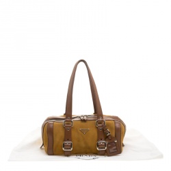 Pre Owned Prada dark Yellow/Brown Suede and Leather Satchel