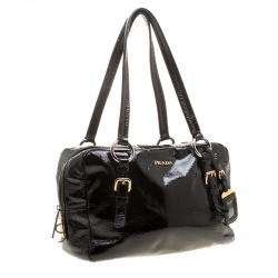Pre Owned Prada Black Textured Patent Leather Satchel