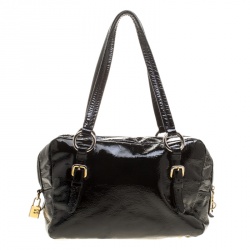 Pre Owned Prada Black Textured Patent Leather Satchel