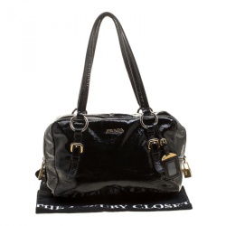 Pre Owned Prada Black Textured Patent Leather Satchel