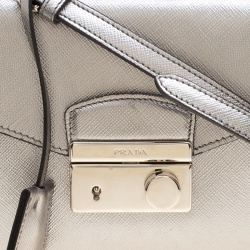 Pre Owned Prada Metallic Silver Saffiano Metal Leather Crossbody Bag