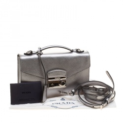 Pre Owned Prada Metallic Silver Saffiano Metal Leather Crossbody Bag