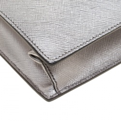 Pre Owned Prada Metallic Silver Saffiano Metal Leather Crossbody Bag