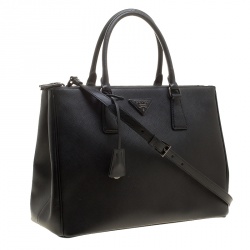 Pre Owned Prada Black Saffiano Lux Leather Medium Double Zip Tote