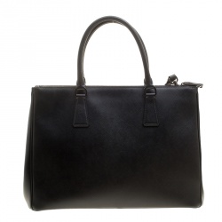 Pre Owned Prada Black Saffiano Lux Leather Medium Double Zip Tote