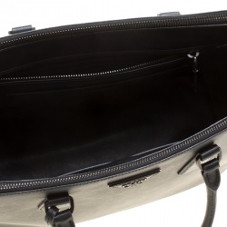 Pre Owned Prada Black Saffiano Lux Leather Medium Double Zip Tote
