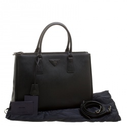 Pre Owned Prada Black Saffiano Lux Leather Medium Double Zip Tote