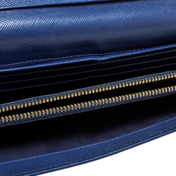 Pre Owned Prada Blue Saffiano Triang Leather Continental Wallet