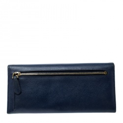 Pre Owned Prada Blue Saffiano Triang Leather Continental Wallet