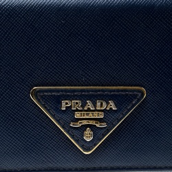 Pre Owned Prada Blue Saffiano Triang Leather Continental Wallet