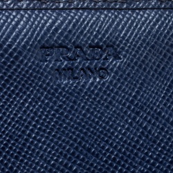 Pre Owned Prada Blue Saffiano Triang Leather Continental Wallet