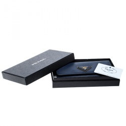 Pre Owned Prada Blue Saffiano Triang Leather Continental Wallet