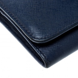 Pre Owned Prada Blue Saffiano Triang Leather Continental Wallet