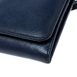 Pre Owned Prada Blue Saffiano Triang Leather Continental Wallet