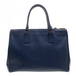 Pre Owned Prada Blue Saffiano Lux Leather Medium Double Zip Tote