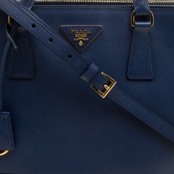 Pre Owned Prada Blue Saffiano Lux Leather Medium Double Zip Tote