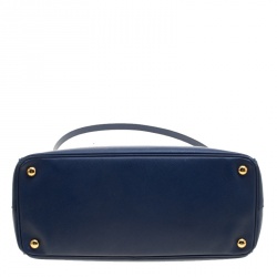 Pre Owned Prada Blue Saffiano Lux Leather Medium Double Zip Tote