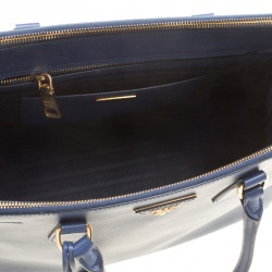 Pre Owned Prada Blue Saffiano Lux Leather Medium Double Zip Tote
