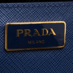 Pre Owned Prada Blue Saffiano Lux Leather Medium Double Zip Tote