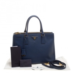 Pre Owned Prada Blue Saffiano Lux Leather Medium Double Zip Tote