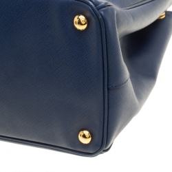 Pre Owned Prada Blue Saffiano Lux Leather Medium Double Zip Tote