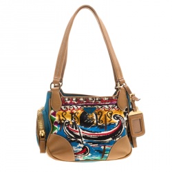 Pre Owned Prada Multicolor Printed Canvas/Nylon and Leather Shoulder Bag