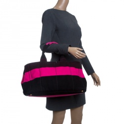 Pre Owned Prada Pink/Black Stripe Canvas Large Tote