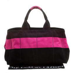 Pre Owned Prada Pink/Black Stripe Canvas Large Tote