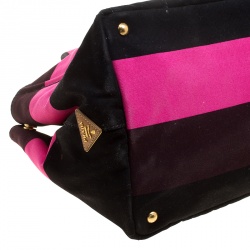 Pre Owned Prada Pink/Black Stripe Canvas Large Tote